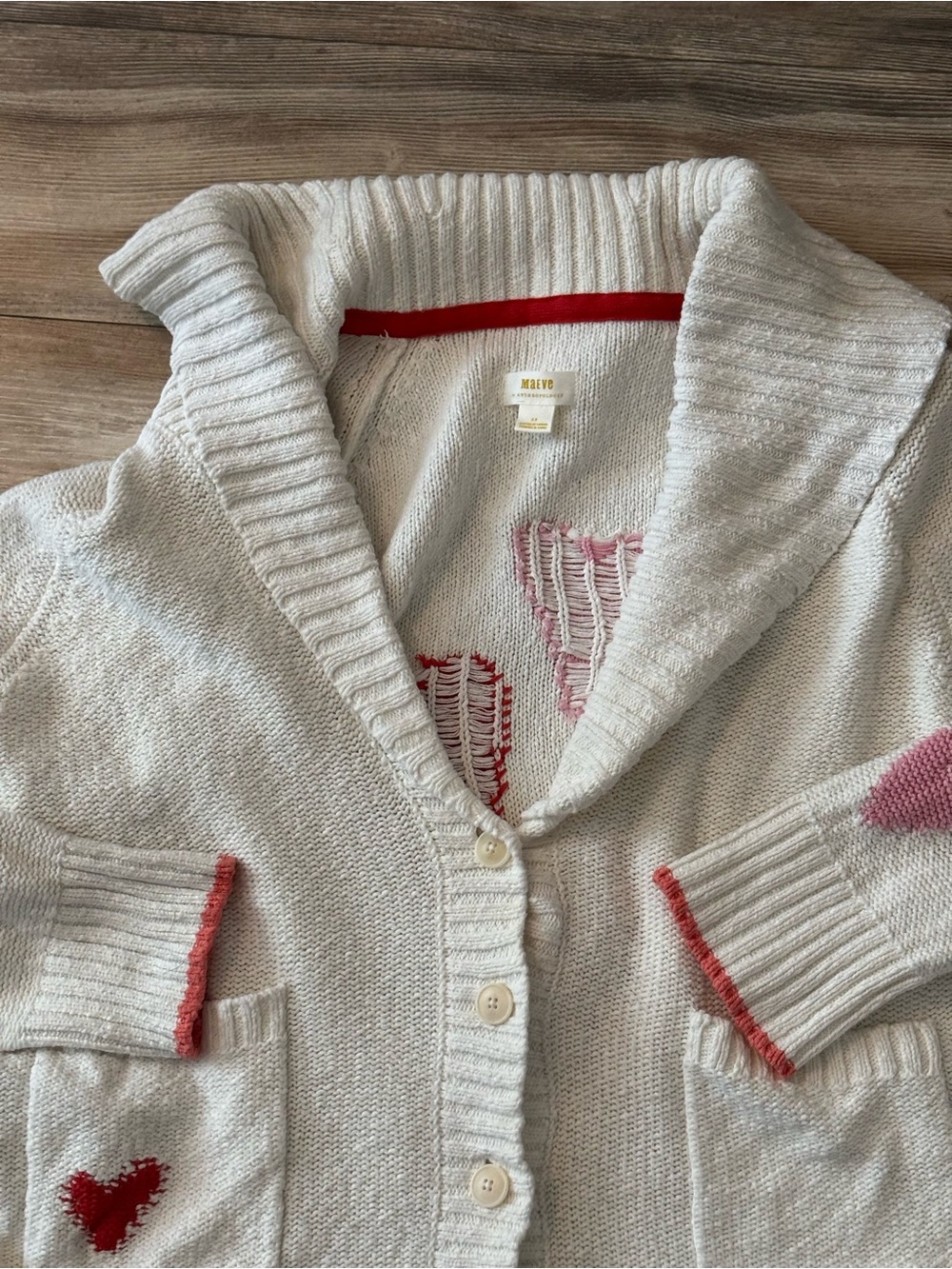 Maeve Heart Cardigan Sweater 3X Anthropologie Cream with hearts - Picture 8 of 13